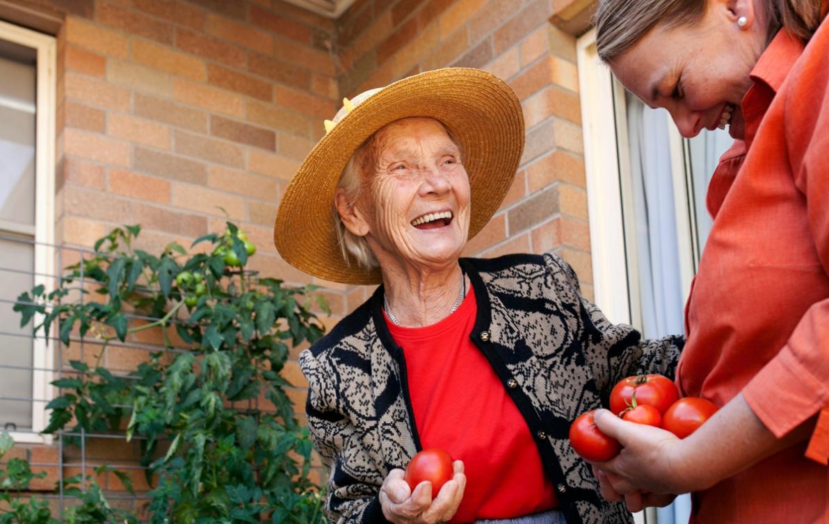 Elderly lady laughing