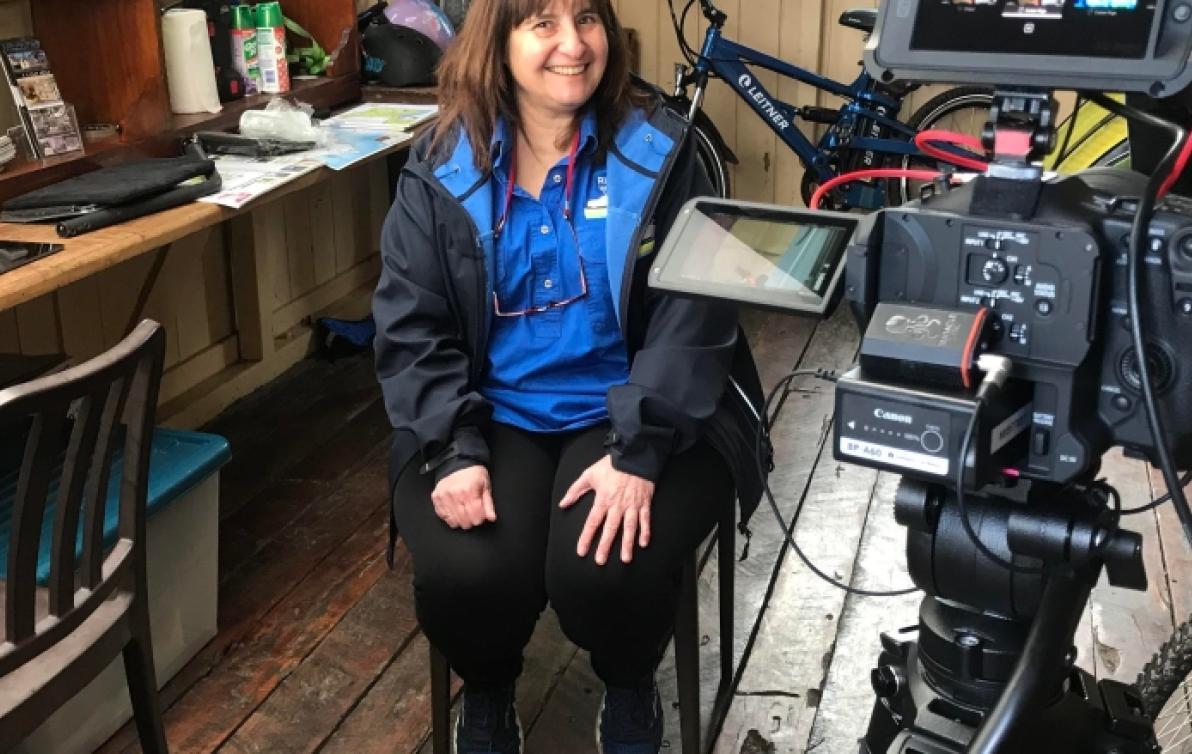 Sandra Timmons sitting behind the scenes at the filming of of her dementia story. 