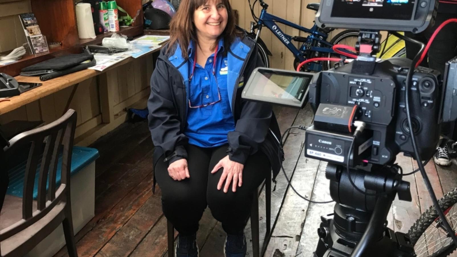 Sandra Timmons sitting behind the scenes at the filming of of her dementia story. 