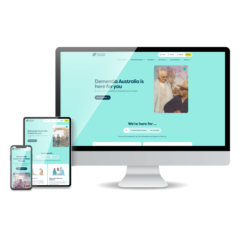 Mockup showing the new Dementia Australia website on different devices