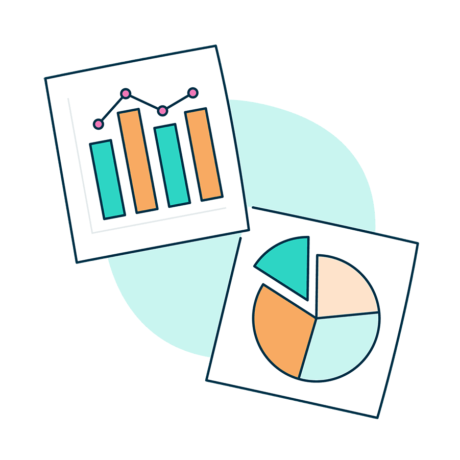 Illustration showing a graph and a pie chart