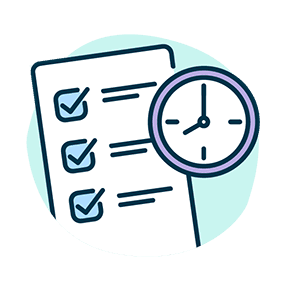 Illustration of a list with checkboxes and a clock