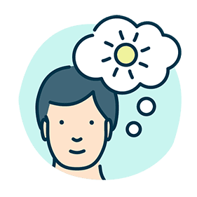 Illustration of a person with a thought bubble with the sun inside it