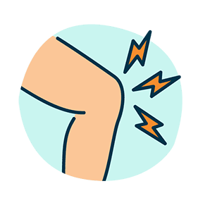 Illustration of a knee with lightning bolts shooting out to indicate pain