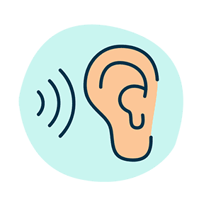 Illustration of an ear and some soundwaves going into it